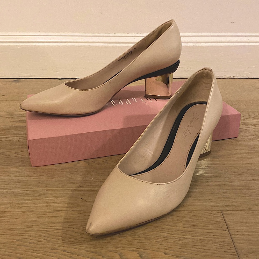 Beige Pumps with Gold Heels